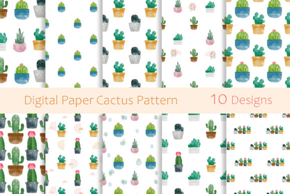 Cactus Patterns Digital Paper: Vibrant PNG Design Assets