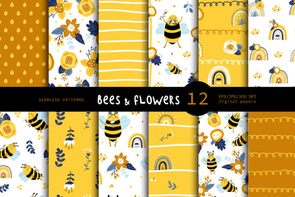 Honey Bee Spring Seamless Patterns for Creative Projects