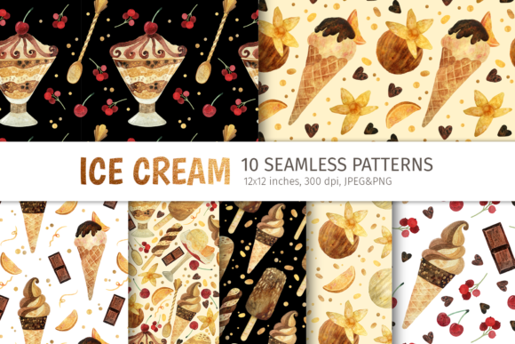 Ice Cream Seamless Patterns for Birthday Projects