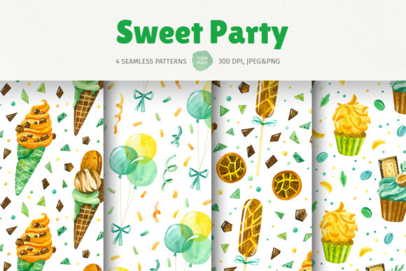 Seamless Patterns with Ice Cream and Sweets