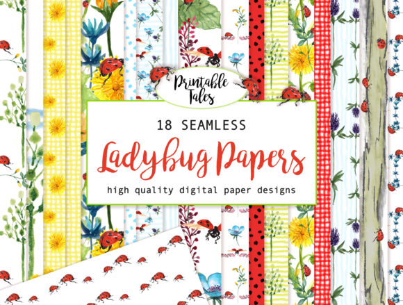 Watercolor Ladybug Seamless Patterns for Creative Projects and Product Design